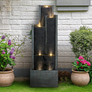 50.7" High Modern 4‑Tier Indoor/Outdoor Fountain with LED