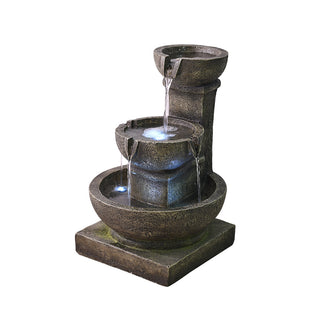 ZEN Flowing Fountain 16.4-in H Resin Tiered Outdoor Rustic Pots with Light