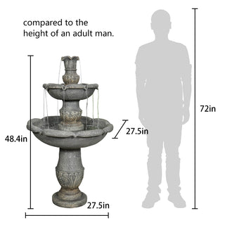 48.4" High 2‑Tier Outdoor Water Fountain with Submersible Pump