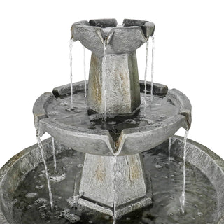 43.3” High Outdoor Water Fountain, 3-Tiers Concrete Outdoor Floor Waterfall Fountain with Pump