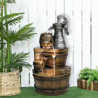 25.5-inch Tall Barrel 5-Tiered Cascading Outdoor Water Fountain with LED Lights