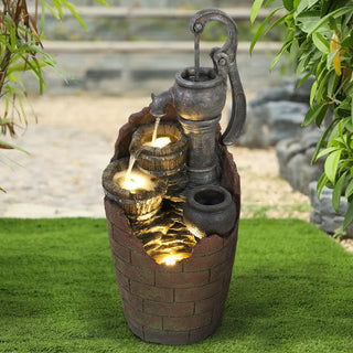 ZEN Flowing Fountain 32" Tall Outdoor 4-Tier Barrel Pump Waterfall Fountain