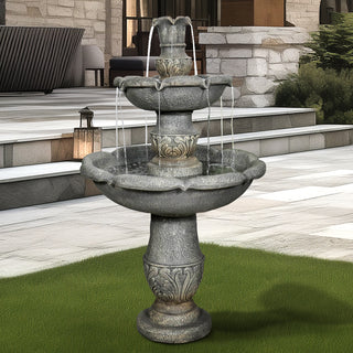 48.4" High 2‑Tier Outdoor Water Fountain with Submersible Pump