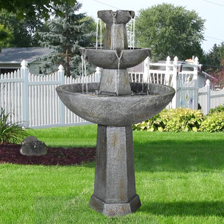 43.3” High Outdoor Water Fountain, 3-Tiers Concrete Outdoor Floor Waterfall Fountain with Pump