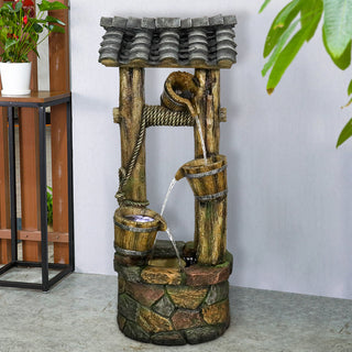 Garden Water Fountain Wood Gate