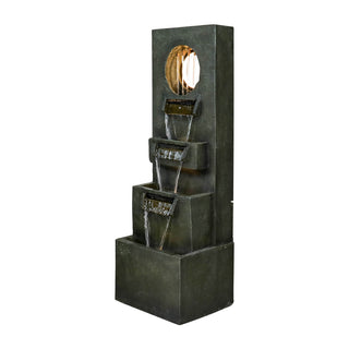 39.3-inch Tall Modern Outdoor Waterfall Fountain - Tall Indoor Relaxing Floor Fountain Outdoor with Light&Pump, Contemporary 4-Tier