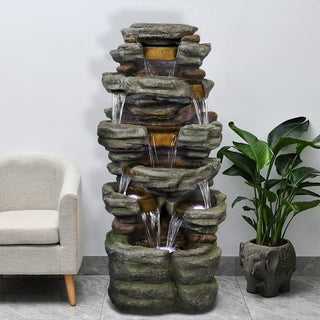47.2-inch Tall Indoor/Outdoor 5-tier Symmetry Large Water Fountain with Pump & Cool White Light