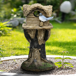 17.7" H Rustic Birdhouse Featuring Tree-Trunk Design, with a Decorative Bird