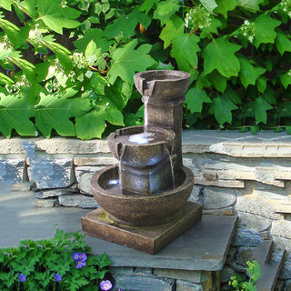 ZEN Flowing Fountain 16.4-in H Resin Tiered Outdoor Rustic Pots with Light