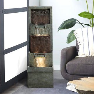 39.3'' Tall Floor Outdoor Fountains and Waterfalls with Lights Indoor Water Fountain Outdoor Modern Floor-Standing Fountain