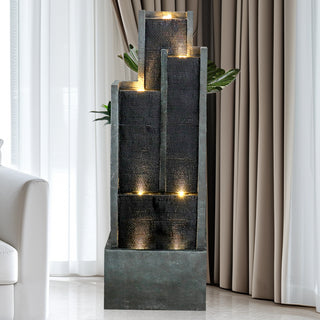 50.7" High Modern 4‑Tier Indoor/Outdoor Fountain with LED