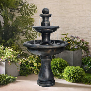 45.2inches High Outdoor Water Fountain, Concrete Outdoor Waterfall Fountain with Pump for Yard Garden Patio Backyard Deck Relaxation Decor - Black