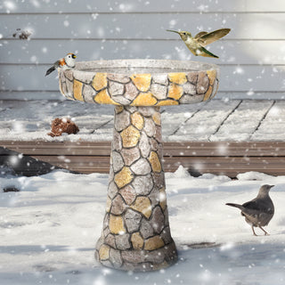24" H Outdoor Concrete Bird Bath - 24" H * 18.8" Φ Mosaic Stone Design BirdBath Perfect for Adding Interest to Garden, Patio, Backyard, Porch and Deck