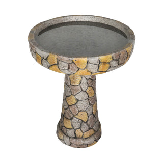 24" H Outdoor Concrete Bird Bath - 24" H * 18.8" Φ Mosaic Stone Design BirdBath Perfect for Adding Interest to Garden, Patio, Backyard, Porch and Deck