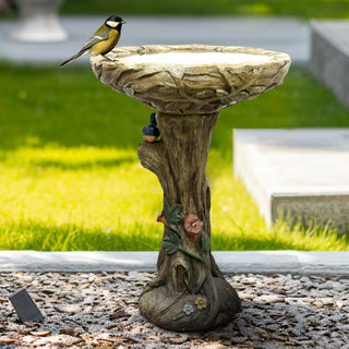 Concrete Outdoor Birdbaths -25.5 in. H Woodland Tree Trunk Yard Statue Decoration Birdbath Bird Figurines for Garden