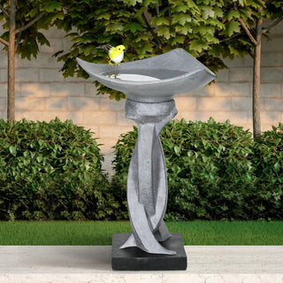 22.8" H Concrete Bird Baths for Outdoors, Modern Bird Bath Bowl, Bird Feeder Seed Tray Garden Lawn Yard Decor