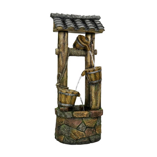 Garden Water Fountain Wood Gate