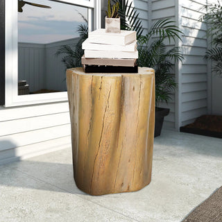 Concrete Faux Wood Stump - 17.9-inch Tall Outdoor Side Table Statues, Faux Oak Stump Cover, Decorative Plant Stand for Garden