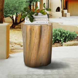 Concrete Faux Wood Stump - 17.9-inch Tall Outdoor Side Table Statues, Faux Oak Stump Cover, Decorative Plant Stand for Garden