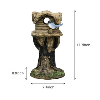 17.7" H Rustic Birdhouse Featuring Tree-Trunk Design, with a Decorative Bird