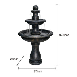 45.2inches High Outdoor Water Fountain, Concrete Outdoor Waterfall Fountain with Pump for Yard Garden Patio Backyard Deck Relaxation Decor - Black