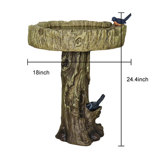 24.4” H Fibre Reinforced Concrete Outdoor Garden Bird Bath with Birds, Woodland Tree Trunk Decoration Yard Statue,Pedestal Birdbaths for Outdoors, Garden, Patio, Lawn, Backyard