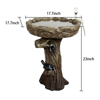 23” Tall Fibre Reinforced Concrete Birdbaths with Birds for Patio, Woodland Tree Trunk Decorative Outdoor Bird Bath for Garden,Pedestal Birdbaths for Outdoors, Garden, Patio, Lawn, Backyard