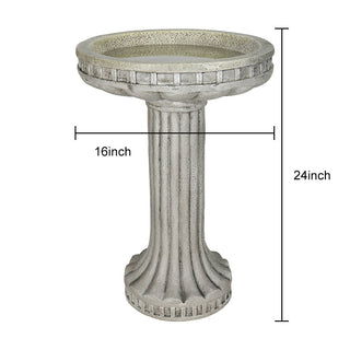 24in. Fiber Reinforced Concrete Outdoor Birdbath Stylish with Modern Pedestal for Garden, Patio, Backyard, Lawn