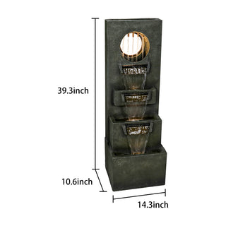 39.3-inch Tall Modern Outdoor Waterfall Fountain - Tall Indoor Relaxing Floor Fountain Outdoor with Light&Pump, Contemporary 4-Tier