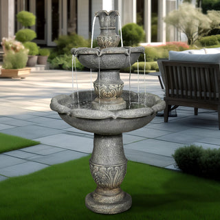 48.4" High 2‑Tier Outdoor Water Fountain with Submersible Pump