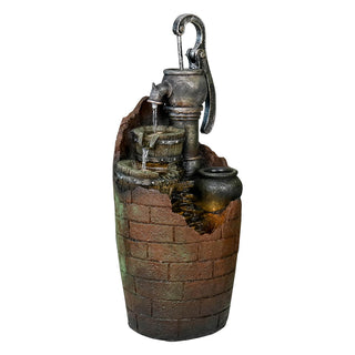 32-inch Tall Outdoor 4-Tier Barrel Pump Waterfall Fountain