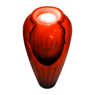 30.7-inch Tall Concrete Red Modern Jar Cascading Water Fountain with Lights and Pump
