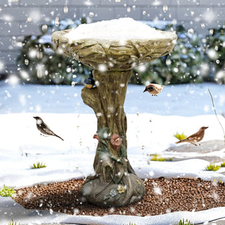 Concrete Outdoor Birdbaths -25.5 in. H Woodland Tree Trunk Yard Statue Decoration Birdbath Bird Figurines for Garden