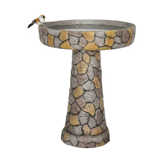 24" H Outdoor Concrete Bird Bath - 24" H * 18.8" Φ Mosaic Stone Design BirdBath Perfect for Adding Interest to Garden, Patio, Backyard, Porch and Deck