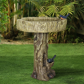 24.4” H Fibre Reinforced Concrete Outdoor Garden Bird Bath with Birds, Woodland Tree Trunk Decoration Yard Statue,Pedestal Birdbaths for Outdoors, Garden, Patio, Lawn, Backyard
