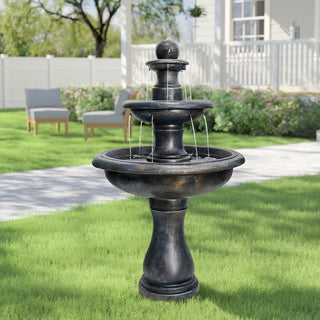 45.2inches High Outdoor Water Fountain, Concrete Outdoor Waterfall Fountain with Pump for Yard Garden Patio Backyard Deck Relaxation Decor - Black