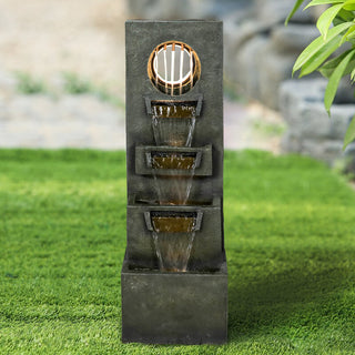 39.3-inch Tall Modern Outdoor Waterfall Fountain - Tall Indoor Relaxing Floor Fountain Outdoor with Light&Pump, Contemporary 4-Tier