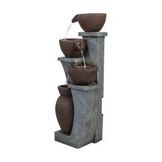 33-inch Tall Cascading Rustic Bowls Fountain with LED Lights Yard Decoration
