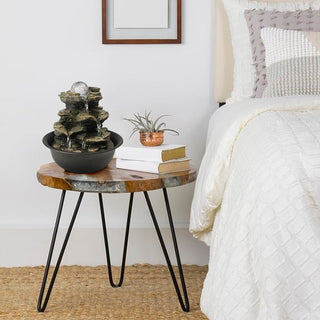 ZEN Flowing Fountain 8.3-inch H 4-Tier Cascading Rock Falls Tabletop Water Fountain w/Light