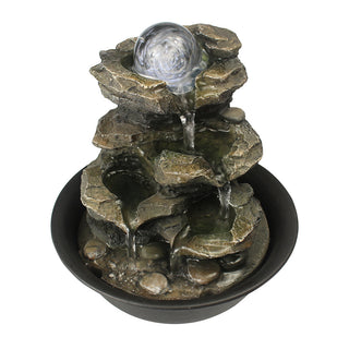 ZEN Flowing Fountain 8.3-inch H 4-Tier Cascading Rock Falls Tabletop Water Fountain w/Light