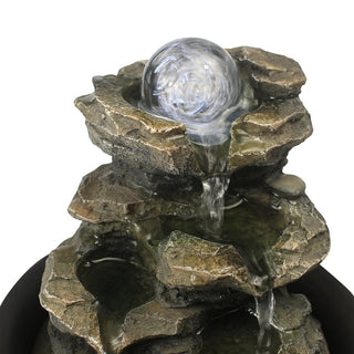 ZEN Flowing Fountain 8.3-inch H 4-Tier Cascading Rock Falls Tabletop Water Fountain w/Light