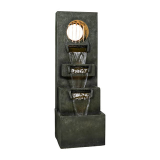 39.3-inch Tall Modern Outdoor Waterfall Fountain - Tall Indoor Relaxing Floor Fountain Outdoor with Light&Pump, Contemporary 4-Tier