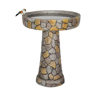 24" H Outdoor Concrete Bird Bath - 24" H * 18.8" Φ Mosaic Stone Design BirdBath Perfect for Adding Interest to Garden, Patio, Backyard, Porch and Deck