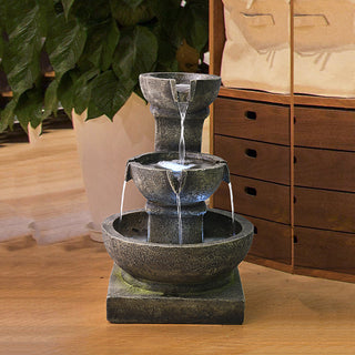 ZEN Flowing Fountain 16.4-in H Resin Tiered Outdoor Rustic Pots with Light