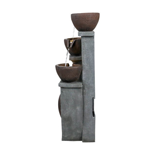 33-inch Tall Cascading Rustic Bowls Fountain with LED Lights Yard Decoration