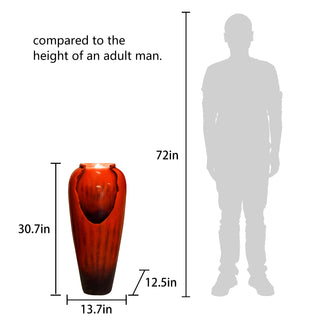 30.7-inch Tall Concrete Red Modern Jar Cascading Water Fountain with Lights and Pump