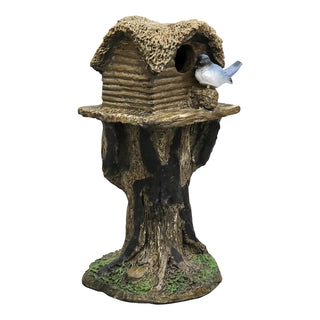 17.7" H Rustic Birdhouse Featuring Tree-Trunk Design, with a Decorative Bird
