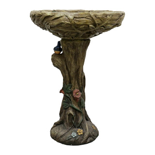 Concrete Outdoor Birdbaths -25.5 in. H Woodland Tree Trunk Yard Statue Decoration Birdbath Bird Figurines for Garden