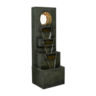 39.3-inch Tall Modern Outdoor Waterfall Fountain - Tall Indoor Relaxing Floor Fountain Outdoor with Light&Pump, Contemporary 4-Tier