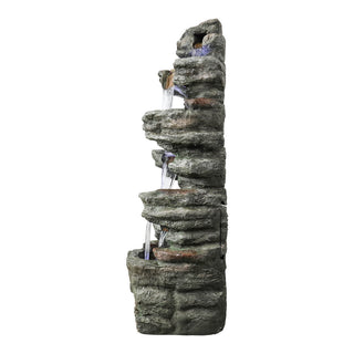 48" Tall Outdoor 6-Tier Amazonian Rainforest Waterfall Fountain with 30 LED Lights